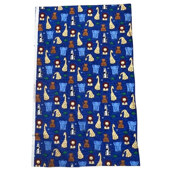 VTG 1998 Fabric Traditions Safari Zoo Animal Print Cotton Blue 1 Yard Lion Zebra - Picture 3 of 4